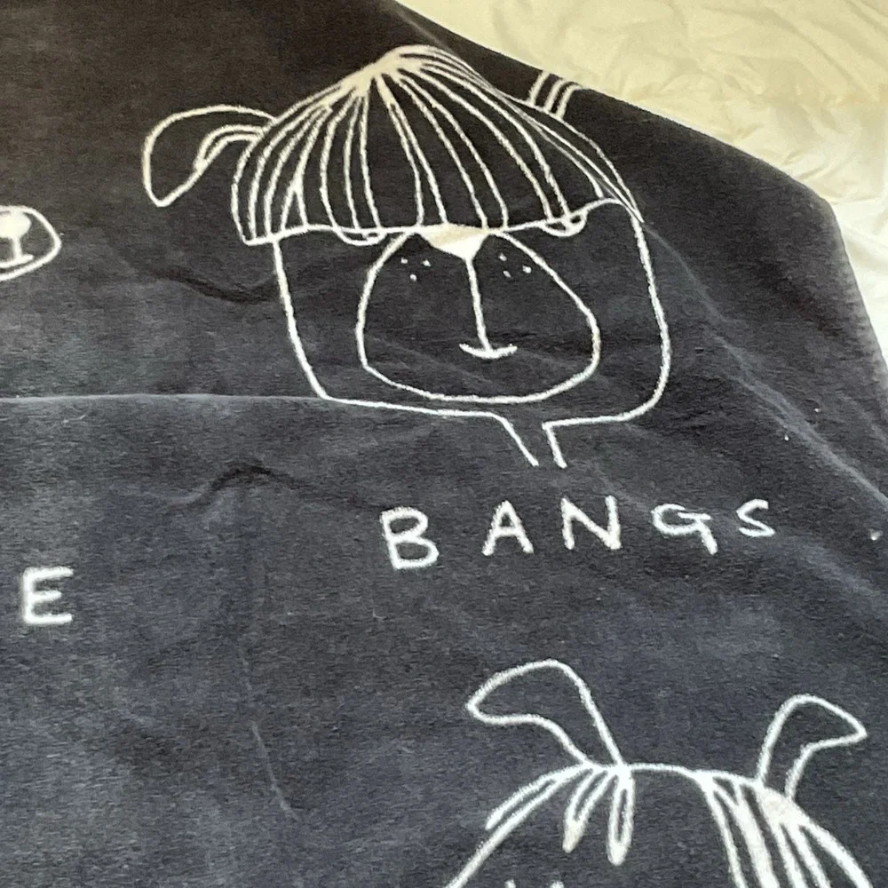 Pottery Barn Teen Beach Towel Dog Humor Hairstyle Bangs Whimsical Designs Blue